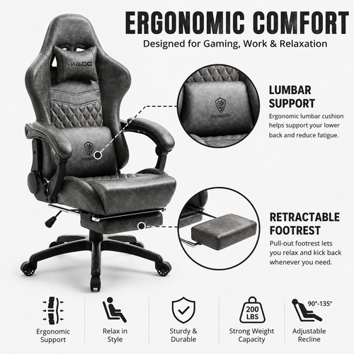 Dowinx gaming chair grey - gaming,