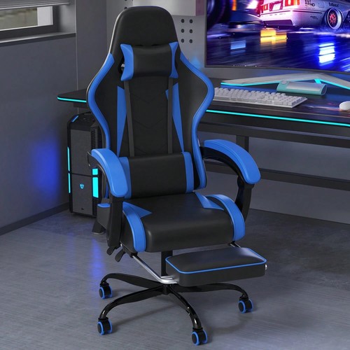 Blue polyester gaming chair - gaming,